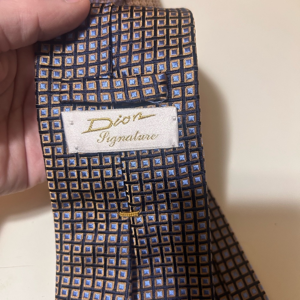 Dior Geometric Blue and Gold Men's Tie